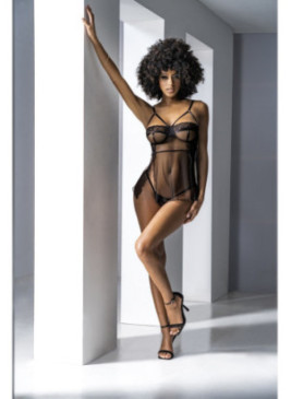 Nuisette avec String Assorti Noir 7487BLK Volume 2